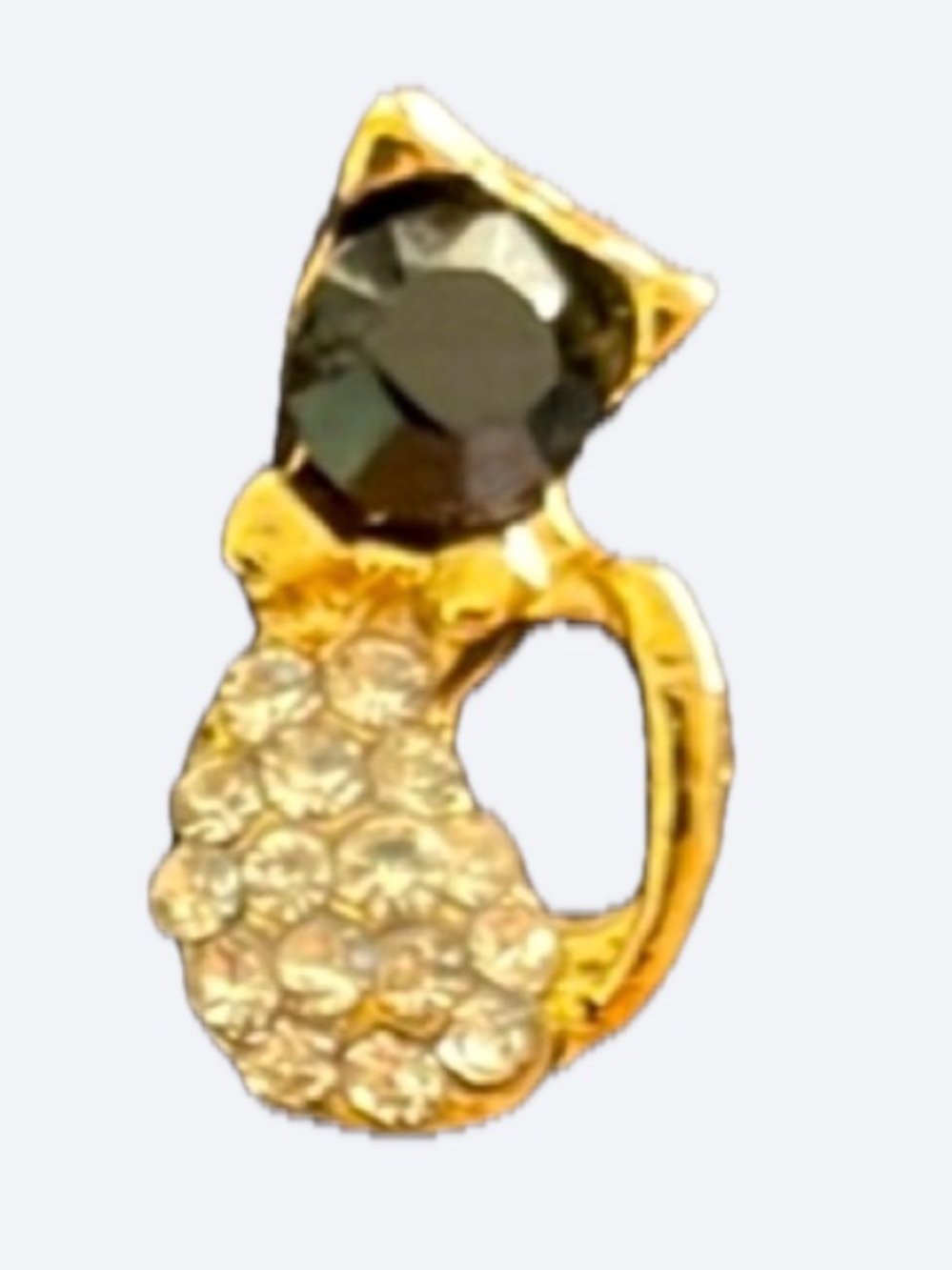 Gold Cat Stud Earrings Black Stone Clear Crystal Rhinestone Feline Jewelry